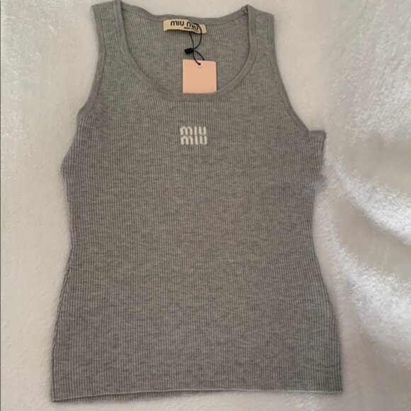 Miu Miu Gray Ribbed Tank Top - Picture 1 of 5